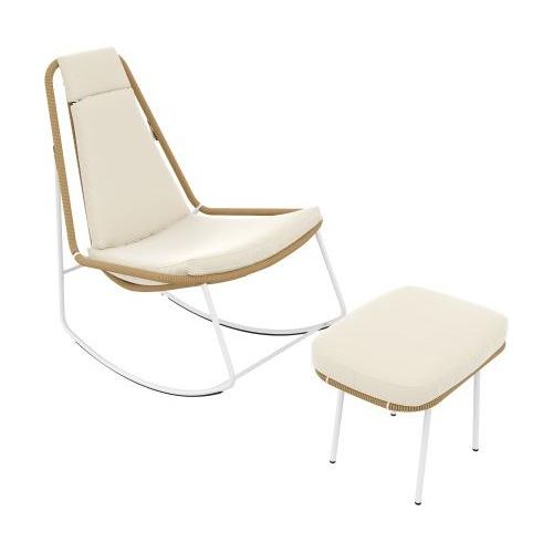 Schaukelstuhl-Set 2-Tlg Beige Braun Balkonmoebel-Set Aus Verzinktem Stahl Handgeflochtenes Seil Fussstuetze Stuehle Mit Einer Tragkraft Von 160 Kg