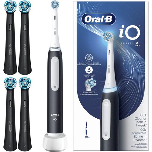 Oral-B | Elektrische Zahnbürste iO Series 3 - Matt Schwarz - 3 Reinigungsmodi - Inklusive 4 Aufsätze
