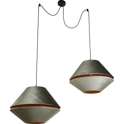 QAZQA - Klassisch I Antik Puristische Pendelleuchte I Pendellampe I Hängelampe I Pendellampe I Puristische Pendelleuchte I Lampe I Leuchte schwarz mit doppeltem Samt Lampenschirm grün mit Gold I Messi