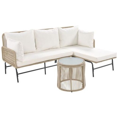 Gartenlounge-Set Beige Gartenmoebel-Set Mit Eisenrahmen Und Grauem Seil Gartenmoebel Gewebtem Seil Den Aussenbereich Zwei Sessel Zwei 2-Sitzer-Sofas