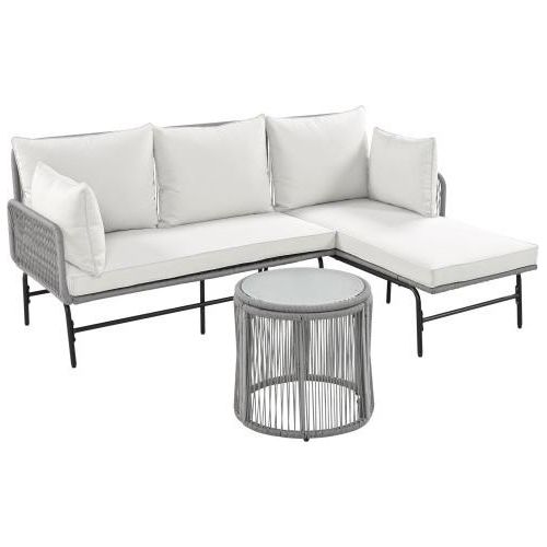 Gartenlounge-Set Grau Gartenmoebel-Set Eisenrahmen Und Grauem Seil Gartenmoebel Gewebtem Seil Den Aussenbereich Zwei Sessel Zwei 2-Sitzer-Sofas