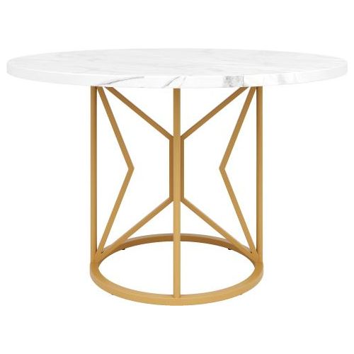 Runder Esstisch 100x100x76cm Kein Matratze Marmorierte MDF Tischplatte Metall Geometrische Tischbeine Goldene Beine 4-6 Personen Esszimmer Wohnzimmer