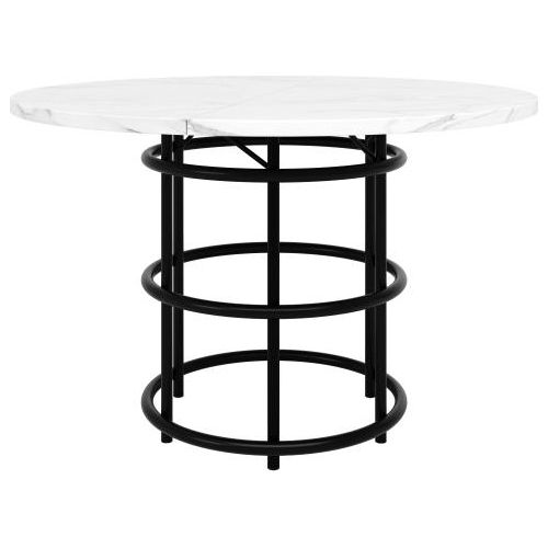 Tisch 100x100x76cm Runder Kein Matratze Marmorierte MDF Tischplatte Metall Ring Tischbeine Schwarze Beine Fuer 4-6 Personen Esszimmer Wohnzimmer