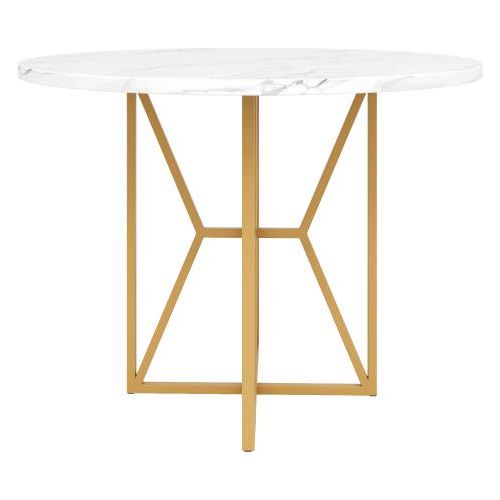 Tisch 80x80x76cm Runder Kein Matratze Marmorierte MDF Tischplatte Goldene Beine Fuer 4-6 Personen Esszimmer Wohnzimmer
