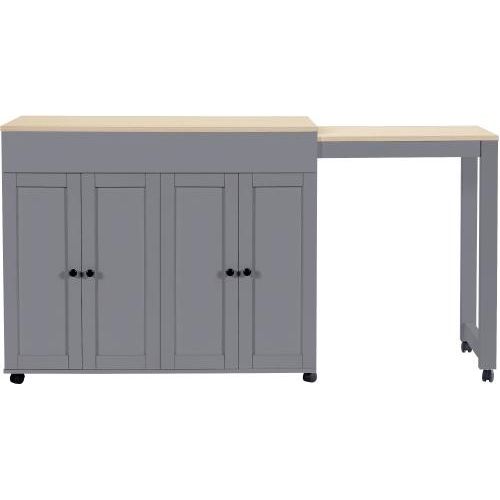 Bartisch 118-180x50x94cm Grau Ausziehbarer Moderner Mit Stauraum Sechs Ablageflaechen Stehtisch Bistrotisch Fuer Esszimmer Wohnzimmertrennwand