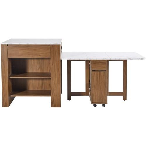 Bartisch 110-124x78x97.5cm Braun MDF Ausziehbarer 2 Schubladen 2 Seitlichen Tischplatte Ausziehbare Kuecheninsel Esstisch Kochtisch Lagerschrank