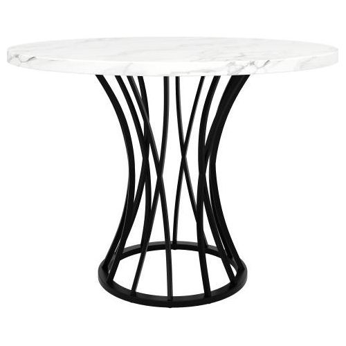 Runder Esstisch 80x80x76cm Kein Matratze Marmorierte MDF Tischplatte Schwarz Beine Fuer 4-6 Personen Esszimmer Wohnzimmer