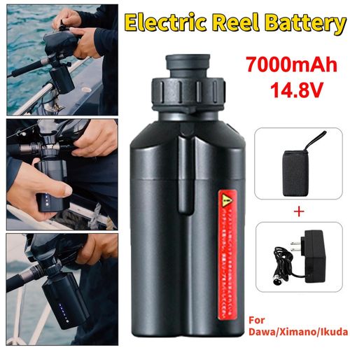 14,8 V 3500 mAh Akku für elektrische Angelrollen, für Daiwa 600MJ, G300j/L, Shimano Beastmaster 9000 6000 601DH, Akku für Power Assist-Rollen zum Meeresangeln mit Ladegerät,,7000mAh mit Leistungskapazitätsanzeige