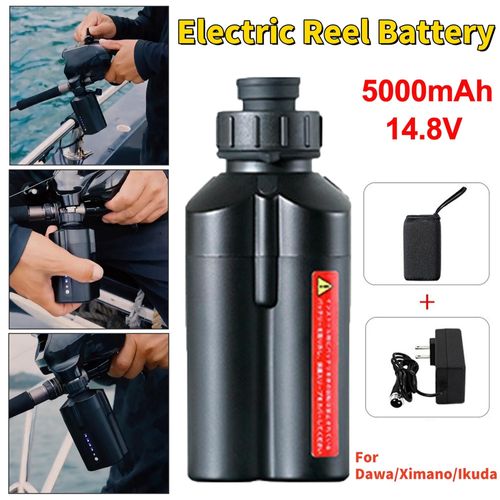 14,8 V 3500 mAh Akku für elektrische Angelrollen, für Daiwa 600MJ, G300j/L, Shimano Beastmaster 9000 6000 601DH, Akku für Power Assist-Rollen zum Meeresangeln mit Ladegerät,5000mAh mit Leistungskapazitätsanzeige
