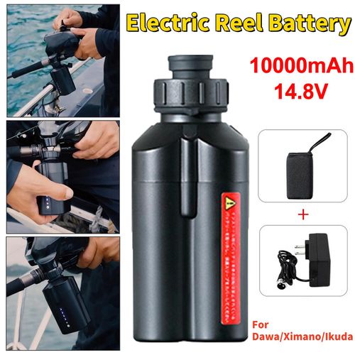 14,8 V 3500 mAh Akku für elektrische Angelrollen, für Daiwa 600MJ, G300j/L, Shimano Beastmaster 9000 6000 601DH, Akku für Power Assist-Rollen zum Meeresangeln mit Ladegerät,,10000mAh mit Leistungskapazitätsanzeige