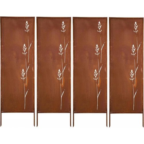 Sichtschutz Metal 4x - 160 x 50 cm - Edelrost - Rostoptik Sichtschutz für Garten - Sichtschutzelement - Sichtschutzwand - Gartendekoration Zaun Rost