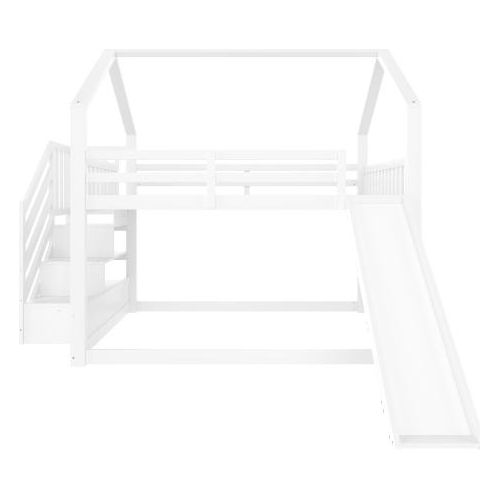 Etagenbett 140x200cm Ohne Matratze Weiss Jugendbett Mit Stauraumtreppe Und Rutsche Hausbett Mit Gelae nder Fuer Kinder Jugendliche Hochbett