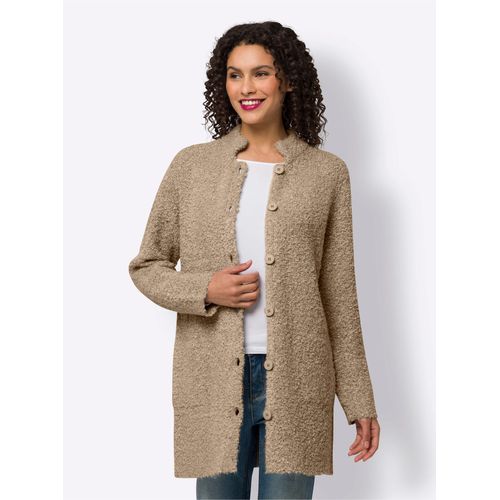 Strickjacke HEINE, Damen, Gr. 46, beige (beige, meliert), 72% Polyacryl, 23% Polyester, 5% Polyamid, unifarben, Strickjacken