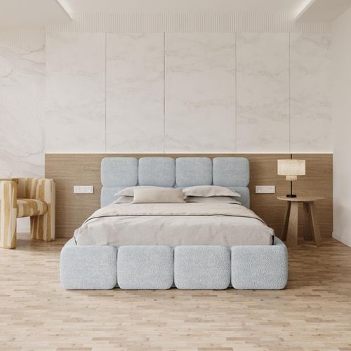 Bett CLOUDY 140x200 cm Polsterbett mit Lattenrost aus Metall Bettkasten cleo türkis