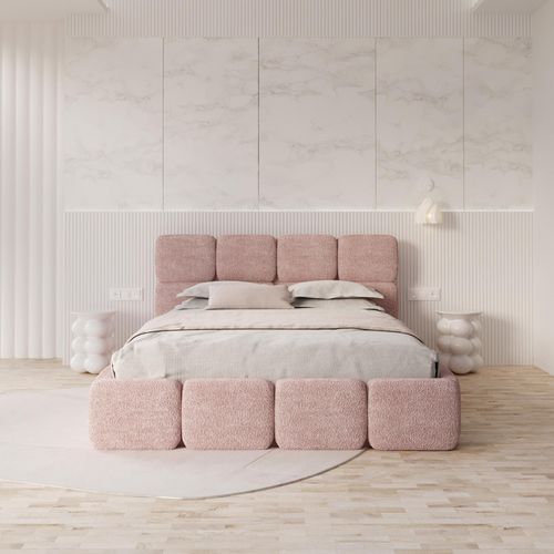 Bett CLOUDY 160x200 cm Polsterbett mit Lattenrost aus Metall Bettkasten cleo altrosa