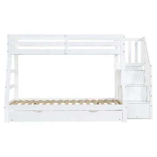 Etagenbett 90x190cm Ohne Matratze Weiss Mit Rollbett Kinderbett Mit Leiterschrank Handlauf Fallschutzgitter Kiefer MDF