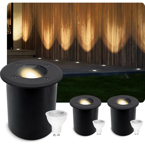 SSC-LUXon 3er Set JUAVI Bodeneinbauleuchte aussen IP67 LED - Bodenstrahler schwarz matt befahrbar - mit GU10 LED Lampe 6W warmweiß