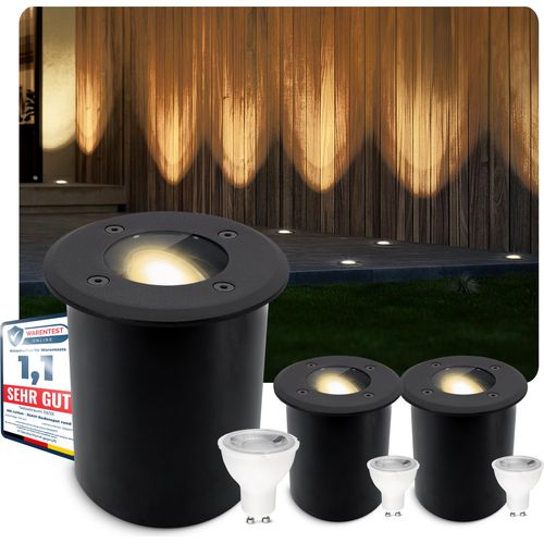 SSC-LUXon 3er Set JUAVI Bodeneinbauleuchte aussen IP67 LED - Bodenstrahler schwarz befahrbar - mit GU10 LED dimmbar 7W warmweiß