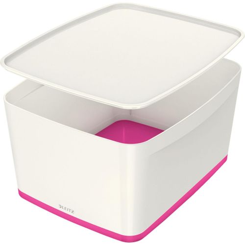 Aufbewahrungsbox MyBox Groß A4 mit Deckel ABS weiß/pink Packung mit 4 Stück