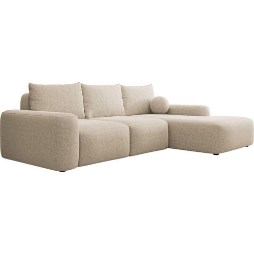 Selsey Carnos - Ecksofa mit Schlaffunktion, Balancekissen, Chenillebezug, Beige, rechtsseitig