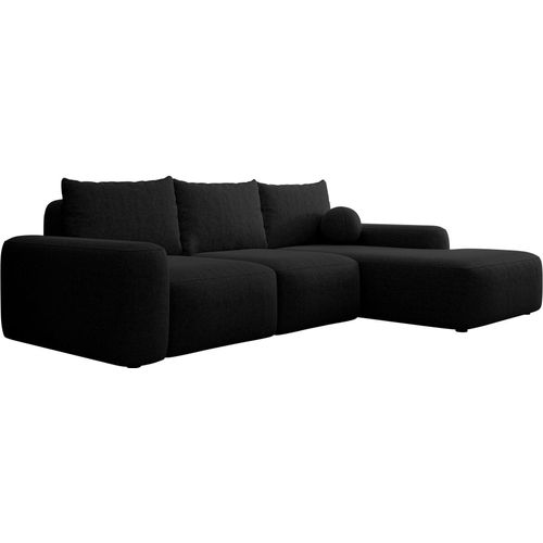 Selsey Carnos - Ecksofa mit Schlaffunktion, Balancekissen, Chenillebezug, Schwarz, rechtsseitig