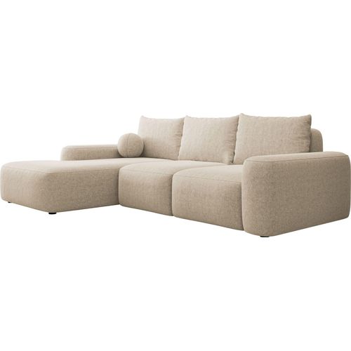 Selsey Carnos - Ecksofa mit Schlaffunktion, Balancekissen, Chenillebezug, Beige, linksseitig