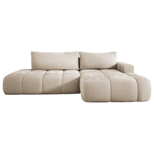 Wohnlandschaft BUENO, Ecksofa mit Schlaffunktion 165x280 cm, L Couch mit Bettkasten, Samtstoff, Schlafsofa, Schlafcouch - Beige MH02 Rechts