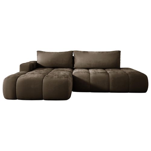 Wohnlandschaft BUENO, Ecksofa mit Schlaffunktion 165x280 cm, L Couch mit Bettkasten, Samtstoff, Schlafsofa, Schlafcouch - Braun MH15 Links