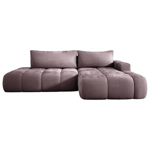 Wohnlandschaft BUENO, Ecksofa mit Schlaffunktion 165x280 cm, L Couch mit Bettkasten, Samtstoff, Schlafsofa, Schlafcouch - Rosa MH62 Rechts