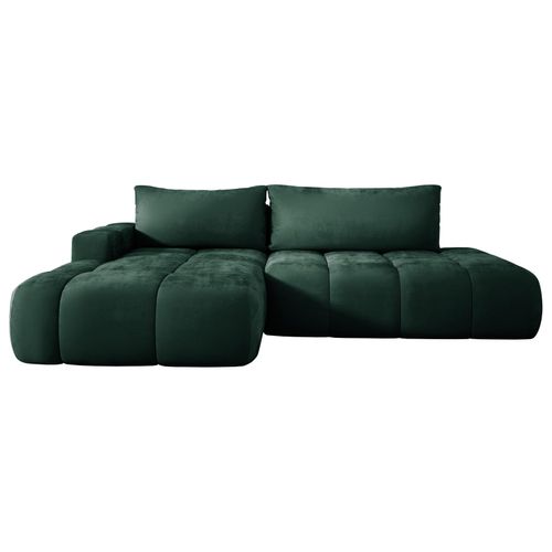 Wohnlandschaft BUENO, Ecksofa mit Schlaffunktion 165x280 cm, L Couch mit Bettkasten, Samtstoff, Schlafsofa, Schlafcouch - Grün MH37 Links