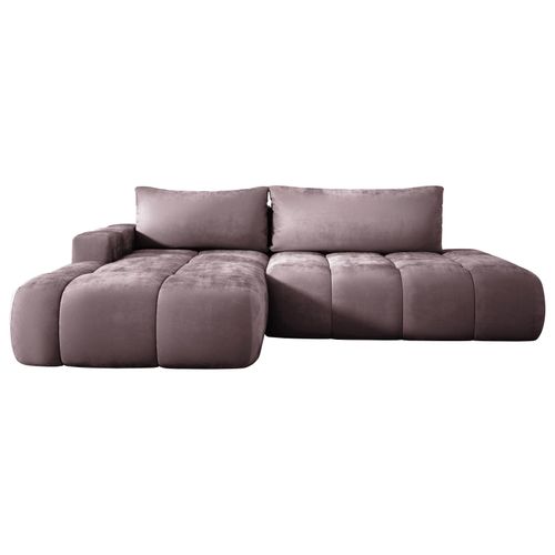 Wohnlandschaft BUENO, Ecksofa mit Schlaffunktion 165x280 cm, L Couch mit Bettkasten, Samtstoff, Schlafsofa, Schlafcouch - Rosa MH62 Links