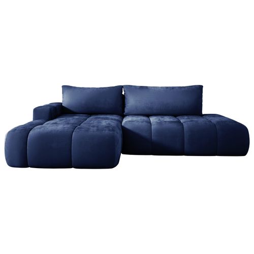 Wohnlandschaft BUENO, Ecksofa mit Schlaffunktion 165x280 cm, L Couch mit Bettkasten, Samtstoff, Schlafsofa, Schlafcouch - Blau MH77 Links