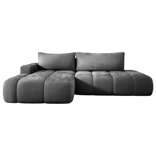 Wohnlandschaft BUENO, Ecksofa mit Schlaffunktion 165x280 cm, L Couch mit Bettkasten, Samtstoff, Schlafsofa, Schlafcouch - Grau MH85 Links