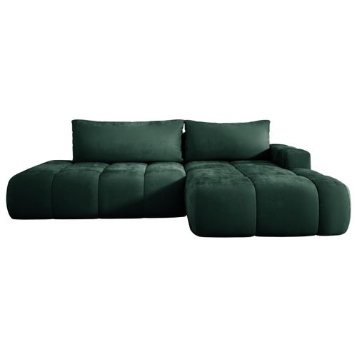 Wohnlandschaft BUENO, Ecksofa mit Schlaffunktion 165x280 cm, L Couch mit Bettkasten, Samtstoff, Schlafsofa, Schlafcouch - Grün MH37 Rechts