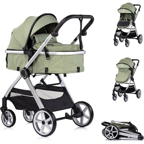 Chipolino Kombikinderwagen 2 in 1 Vista Wickeltasche, Fußabdeckung, Korb, Gurt grün