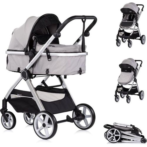 Chipolino Kombikinderwagen 2 in 1 Vista Wickeltasche, Fußabdeckung, Korb, Gurt grau