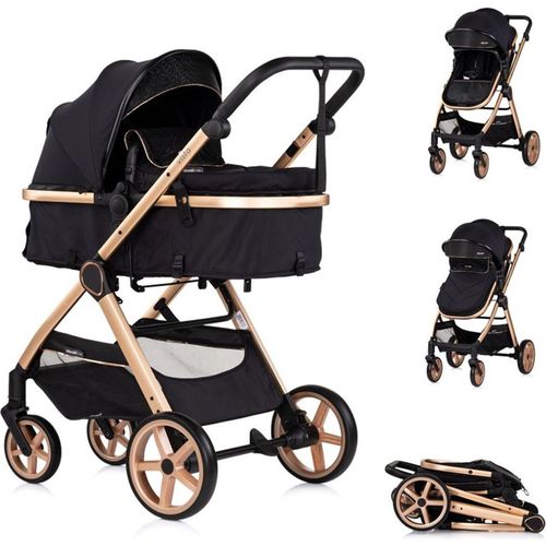 Chipolino Kombikinderwagen 2 in 1 Vista Wickeltasche, Fußabdeckung, Korb, Gurt schwarz