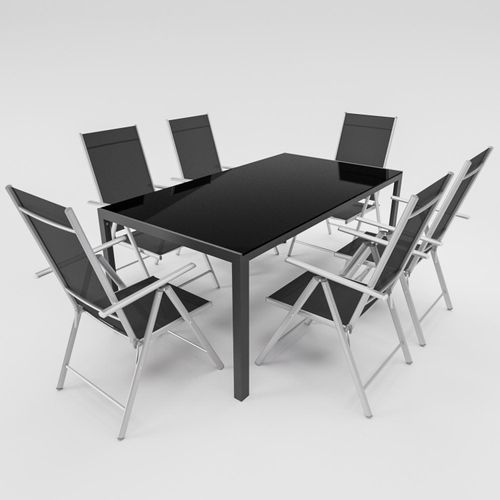 Gartenmöbel Set 7-tlg. Tisch Glasplatte Alu Klappsessel 7-fach verstellbar