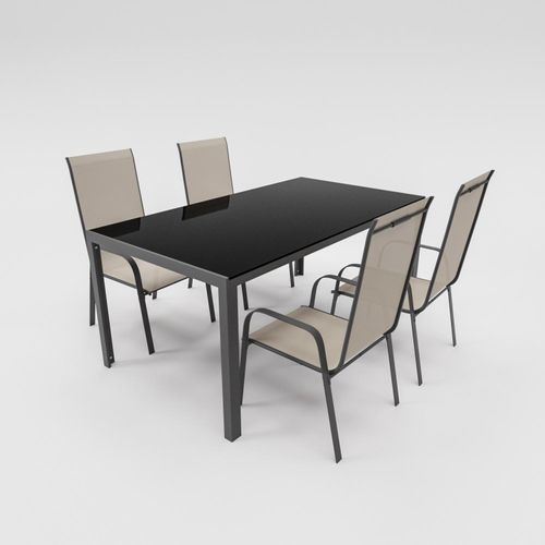 Gartenmöbel Set Metall Tisch 4 Stapelsessel Essgruppe Gartenset Sitzgruppe Stuhl beige