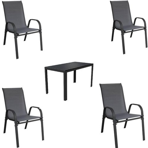 Gartenmöbel Set Metall Tisch 4 Stapelsessel Essgruppe Gartenset Sitzgruppe Stuhl anthrazit