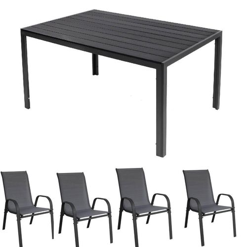 Gartenmöbel Set Alu Tisch 5-tlg. 4x Stapelsessel Essgruppe Gartenset Sitzgruppe anthrazit