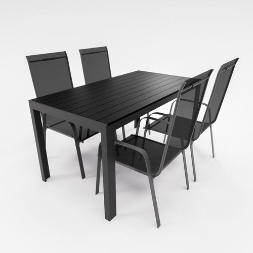 Gartenmöbel Set Alu Tisch 5-tlg. 4x Stapelsessel Essgruppe Sitzgruppe Gartenset schwarz