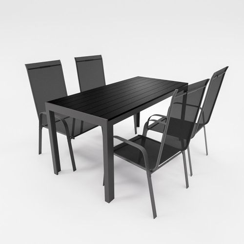 Gartenmöbel Set 5-tlg. Alu Tisch 4x Stapelsessel Essgruppe Gartenset Sitzgruppe schwarz