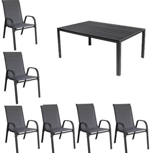 Gartenmöbel Set Sitzgruppe Alu Tisch 5-tlg. Essgruppe 4x Stapelsessel Gartenset anthrazit