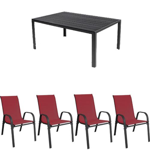 Essgruppe Set Alu Tisch 5-tlg. 4x Stapelsessel Gartenmöbel Sitzgruppe Gartenset burgundrot