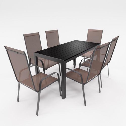 Gartenmöbel Set Alu Tisch 7-tlg. 6x Stapelsessel Essgruppe Sitzgruppe Gartenset schokobraun