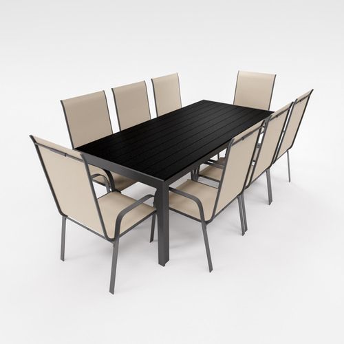 Gartenmöbel Set Alu Tisch 9-tlg. 8x Stapelsessel Essgruppe Gartenset Sitzgruppe beige
