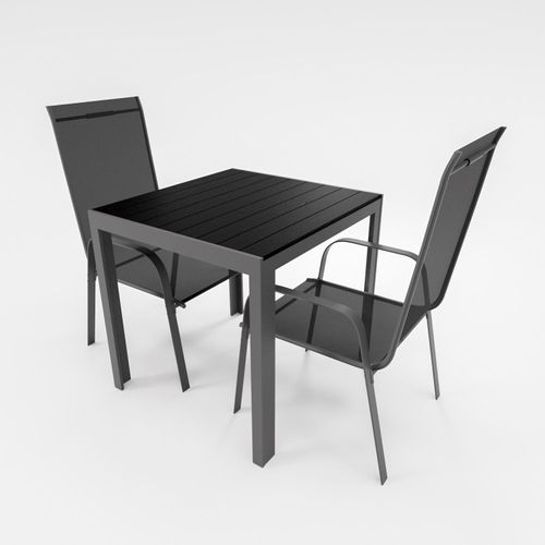 Gartenmöbel Set Alu Tisch 3-tlg. 2x Stapelsessel Garten Essgruppe Gartenset Sitzgruppe schwarz