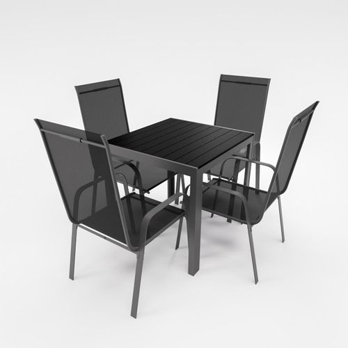 Gartenmöbel Set Alu Tisch 5-tlg. 4x Stapelsessel Essgruppe schwarz Gartenset Sitzgruppe