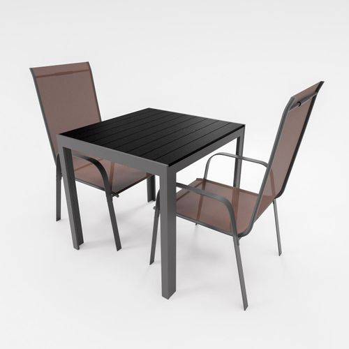 Gartenmöbel Set Alu Tisch 3-tlg. 2x Stapelsessel Gartentisch Essgruppe Gartenset Sitzgruppe